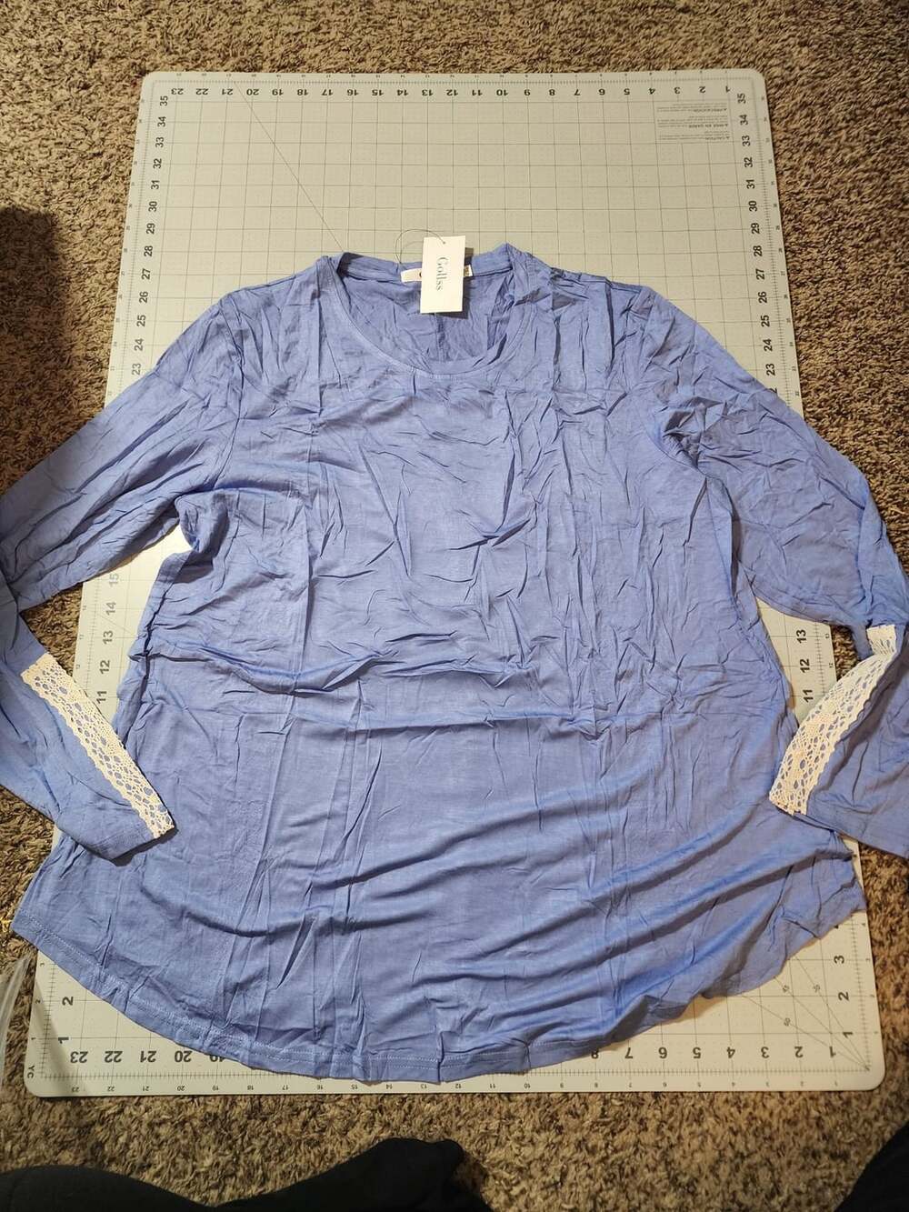 Gollss Long Sleeve Tunic Top Size 2XL Blue Lace Trim